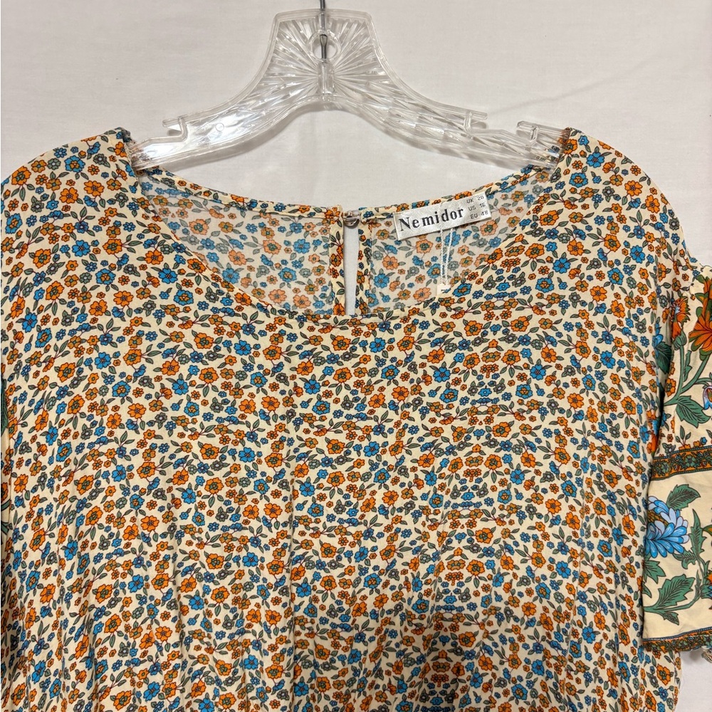 Prairie Dress in a medium ditsy floral print, cap sleeve and tiered midi. - Picture 3 of 11